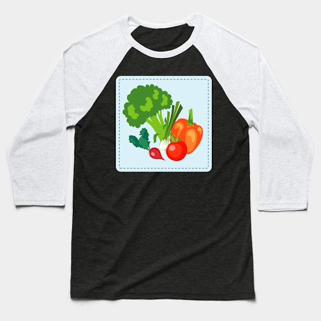 Cute Veggie Stamp Baseball T-Shirt by SWON Design